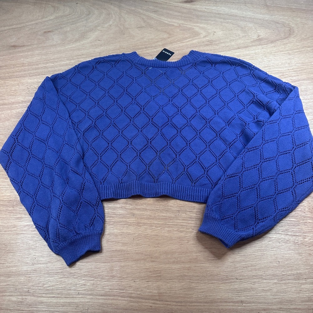 Torrid LoveSick Blue Pointelle Knit Cropped Cardigan Sweater 2X NWT - Picture 4 of 11